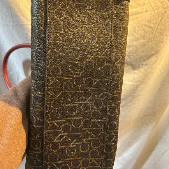 Calvin Klein Brown Monogram Shoulder Bag with Red Trim - Picture 3 of 5